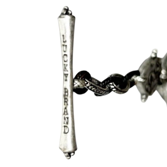 Lucky Brand Link Bracelet Faceted Carved Wood Bead Silver Peace Sign Green Stone - Picture 3 of 8